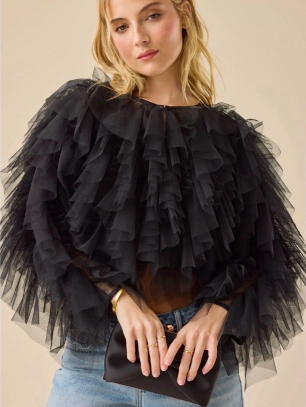 Altar'd State Black Layered Tulle Top